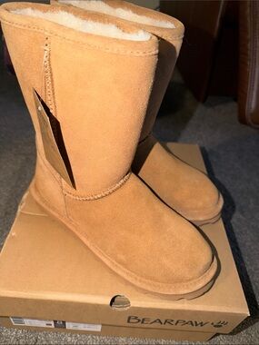 BearPaw Suede Elle Short Mid-Calf Boot in Hickory Tan